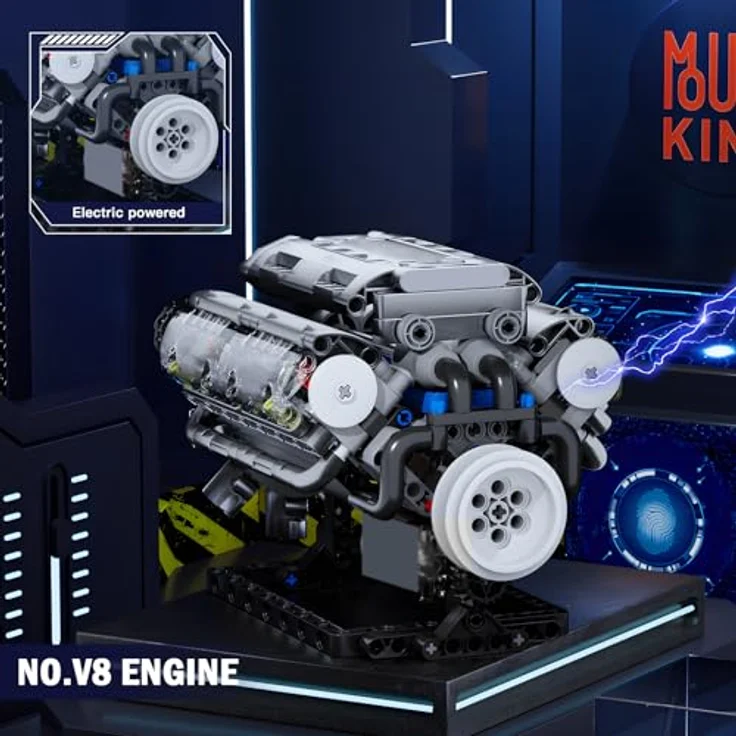Mould King 10088 V8 Motor Bausatz, Transparentes Funktionsmodell mit 535 Klemmbausteinen für Engine Fans – Bild 3