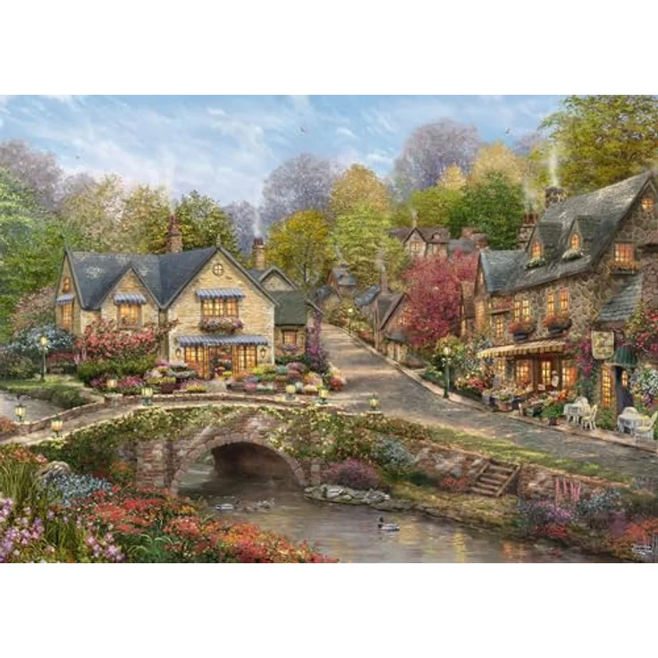 Schmidt Spiele 58629 Sommer in Cobblestone Village, 2000 Teile Puzzle mit Mattlack und Leinenstruktur, für ab 12 Jahren – Bild 4