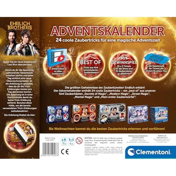 Clementoni Ehrlich Brothers Adventskalender 2024 - Weihnachtskalender der Magie mit 24 Zaubertricks für Kinder ab 7 Jahren, inspiriert von den Zauberkästen „Secrets of Magic”, „Modern Magic” und „Street Magic” - Preisvergleich – Bild 2