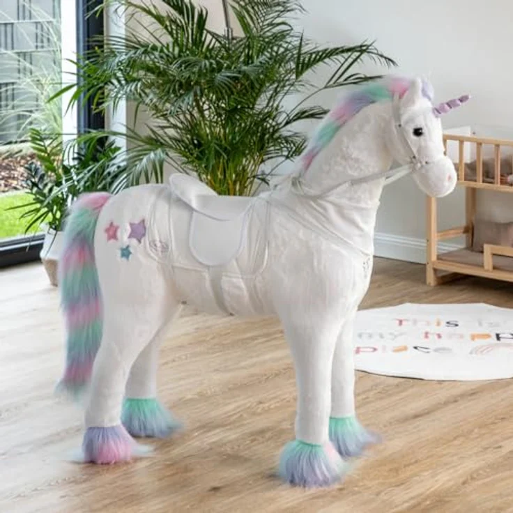 ELLA & PIET® Großes XXL Stehpferd Einhorn SNOW mit Sattel (Weiß-Pastell) - Großes XXL Standpferd 105 cm, Mit Sattel, Zaumzeug und Halstuch, Bis 100 Kg belastbar – Bild 3