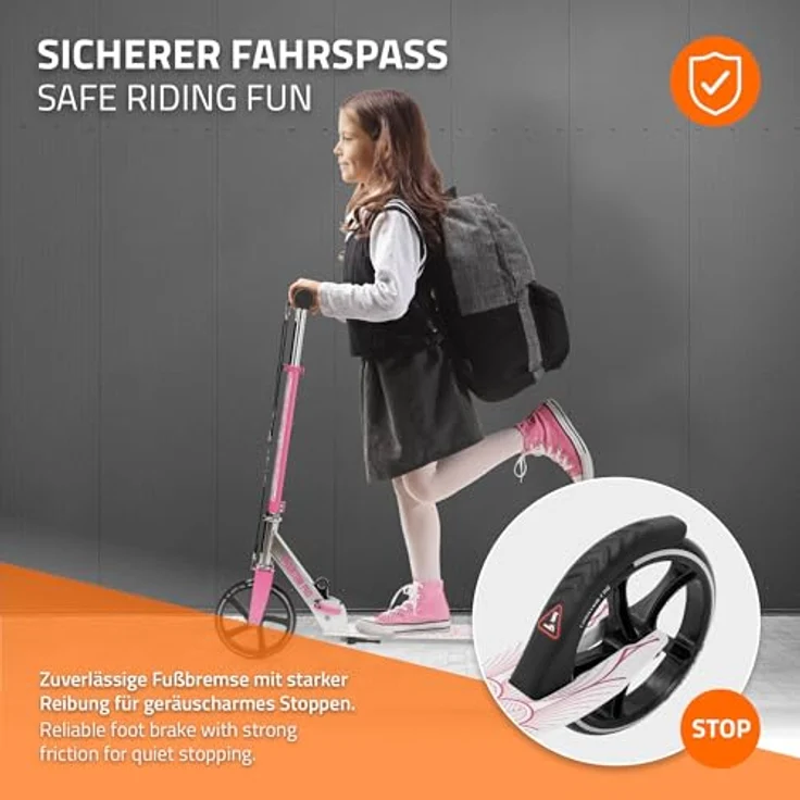 Hauki Cityroller Scooter Rosa, klappbar & höhenverstellbar, XXL-Räder, Tritt-Bremse, für Kinder & Erwachsene bis 100 kg – Bild 5