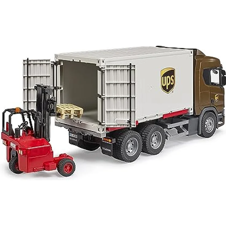 bruder 03582 - Scania Super 560R UPS Logistik LKW mit Mitnahmestapler - 1:16 Fahrzeuge, Paketzusteller, Spedition, Stapler, Transporter, Spielzeug ab 4 Jahre – Bild 3
