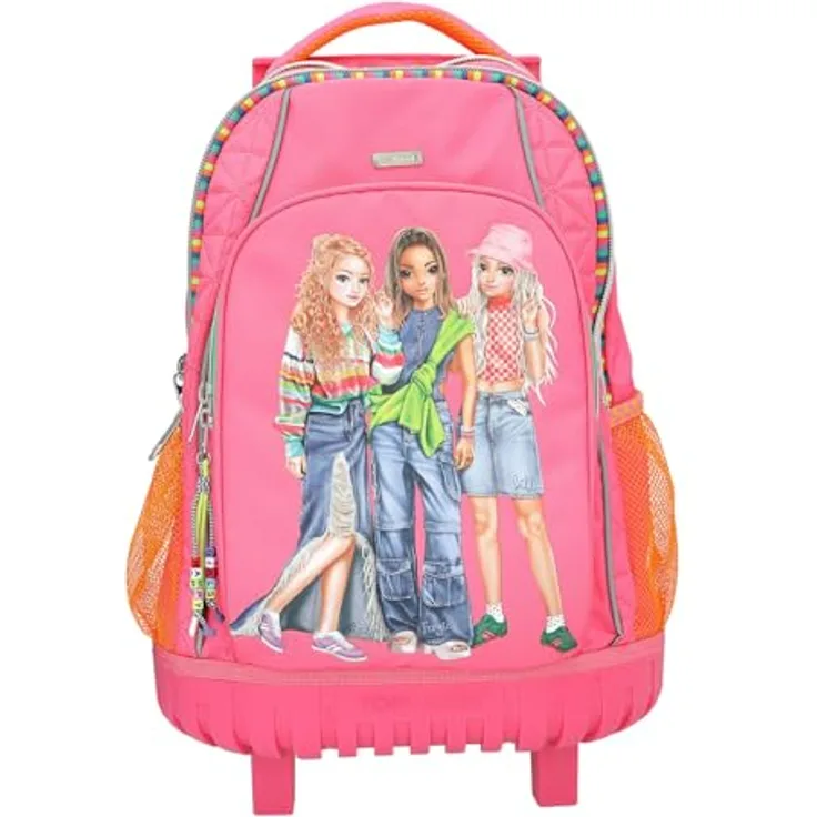Depesche TOPModel JOY Schulrucksack mit Trolley, rosa, 3 Fächer, gepolsterte Schultergurte, integrierte Räder, wasserabweisend