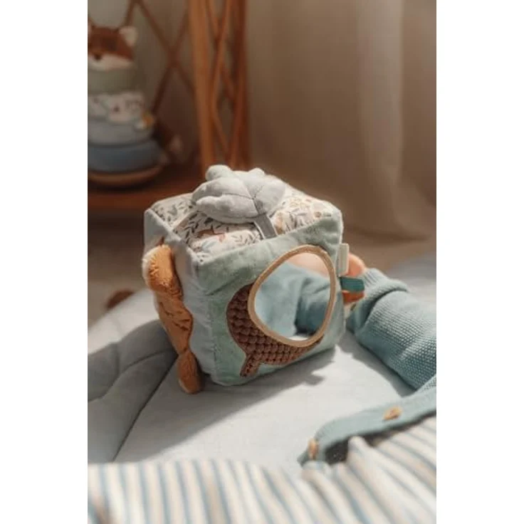 Little Dutch Fühlwürfel Forest Friends, Activity Spielwürfel mit verschiedenen Texturen, blau, 14x14x14 cm, ab Geburt – Bild 5