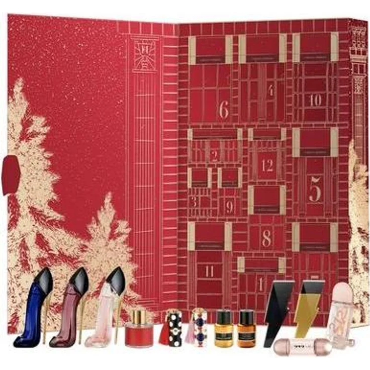 Carolina Herrera SET Adventskalender Fabulous Kiss, 12 exquisite Düfte mit Lippenstift Sheer 171 Rosy Date und 410 Alegria