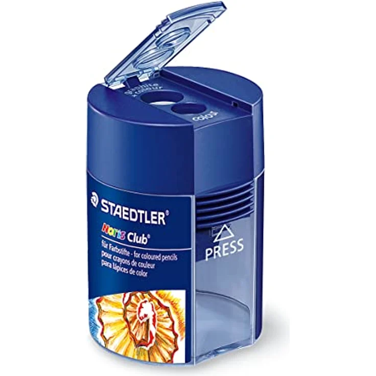 STAEDTLER Anspitzer 512 F, Doppelspitzdose rund für Stifte bis 10,2 mm Ø, blau, transparent, austauschbare Messer und Spitzer – Bild 2