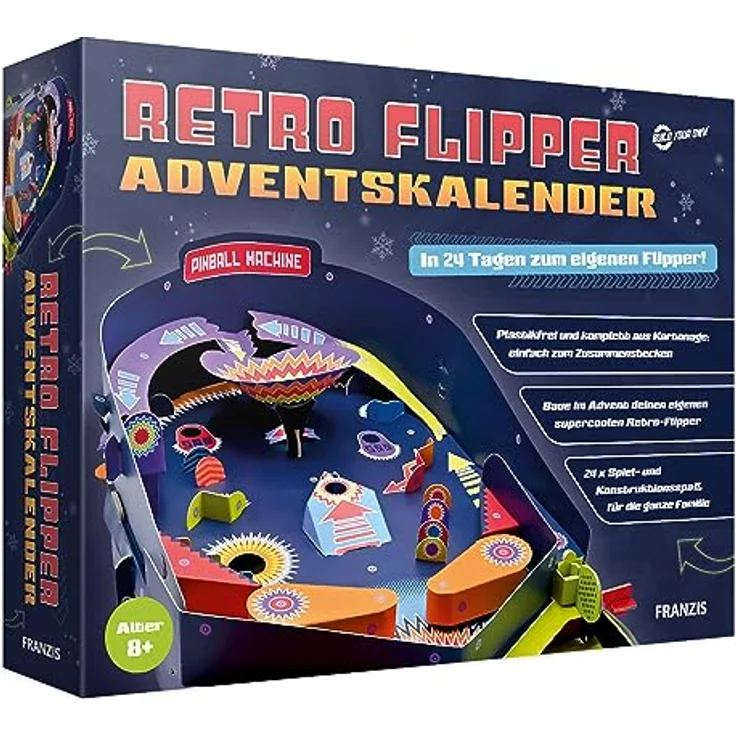 FRANZIS 67210 - Retro Flipper Adventskalender, In 24 Tagen zum eigenen, voll funktionsfähigen Flipper-Automaten, plastikfrei, für Kinder ab 8 Jahren – Bild 2