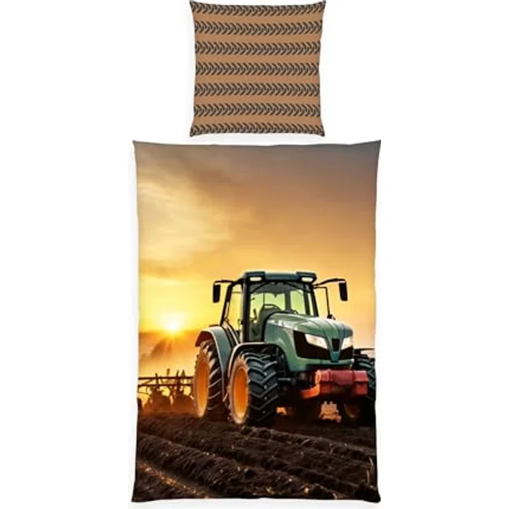 Herding Young Collection Bettwäsche Traktor, 100% Baumwolle/Renforcé, Kissenbezug 80x80 cm, Bettbezug 135x200 cm, Markenreißverschluss, robust & hochwertig – Bild 1
