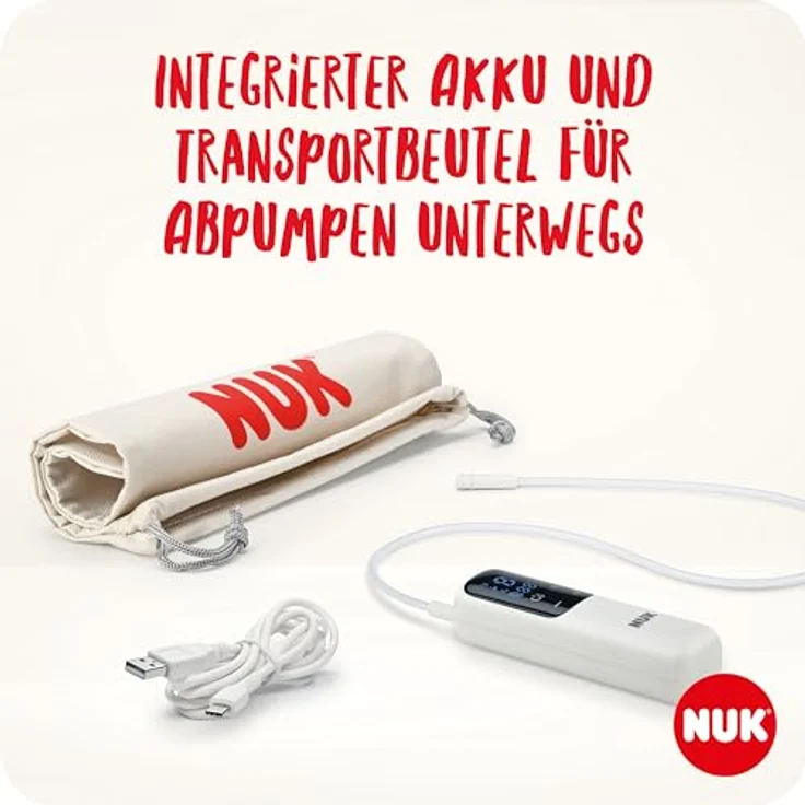 NUK Soft & Easy elektrische Milchpumpe | Brustaufsätze aus 100 % Silikon | Klein, leicht und leise | Akku für unterwegs | 24 mm & 27 mm Brustaufsätze | 1x Perfect Match Babyflasche – Bild 5