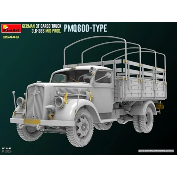 Mini Art 1:35 Dt. 3t Cargo Truck Mid Prod. PmQ600, detailliertes Standmodell mit realistischen Schweissnähten und 6 Varianten-Decals – Bild 4
