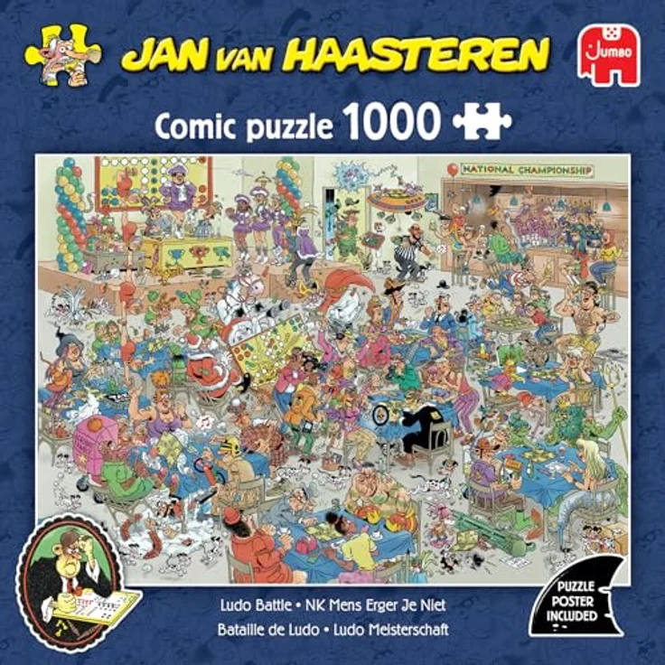 Jan van Haasteren Ludo Battle, Puzzle mit 1000 Teilen und lustigem Abenteuer-Motiv, inkl. Poster – Bild 2
