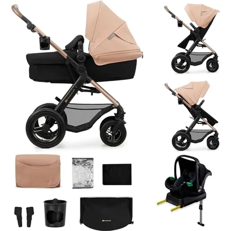 KinderKraft 4in1 Moov 2 Air, multifunktionaler Kinderwagen mit umwandelbarem Sitz, inkl. RWF Mink Pro i-Size Kindersitz und Zubehör