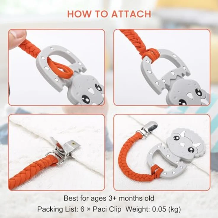 CLDY Schnullerkette Baby, 6 Stück Schnuller Halter Set aus Baumwolle, Unisex Designs für Jungen und Mädchen, Praktisch für Schnuller und Spielzeug, Hygienisch und Sicher – Bild 3