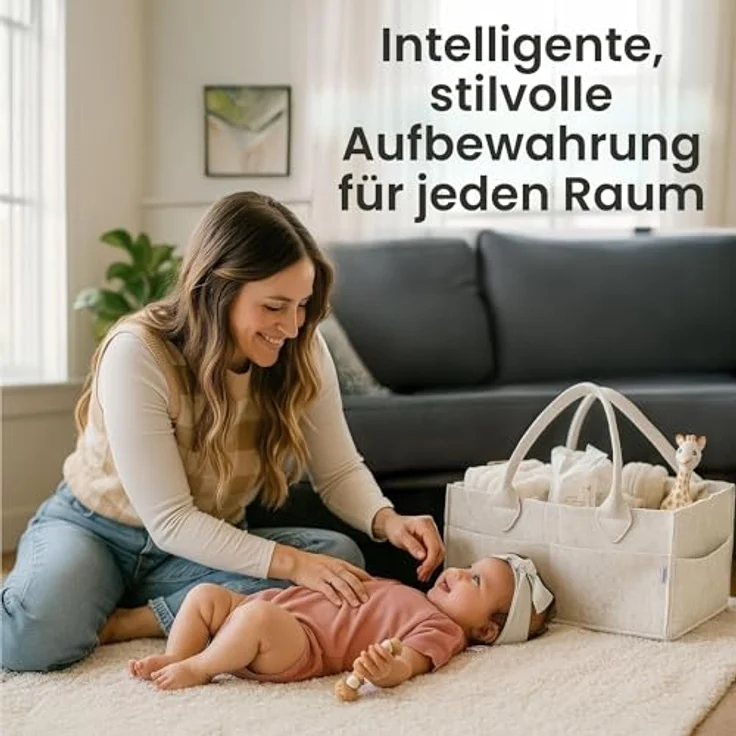 PUTSKA Windelkorb Organizer, großer Aufbewahrungskorb in Weiß mit 6 Außenfächern und 3 Innenfächern für die Wickelstation und Kinderzimmer-Deko – Bild 2