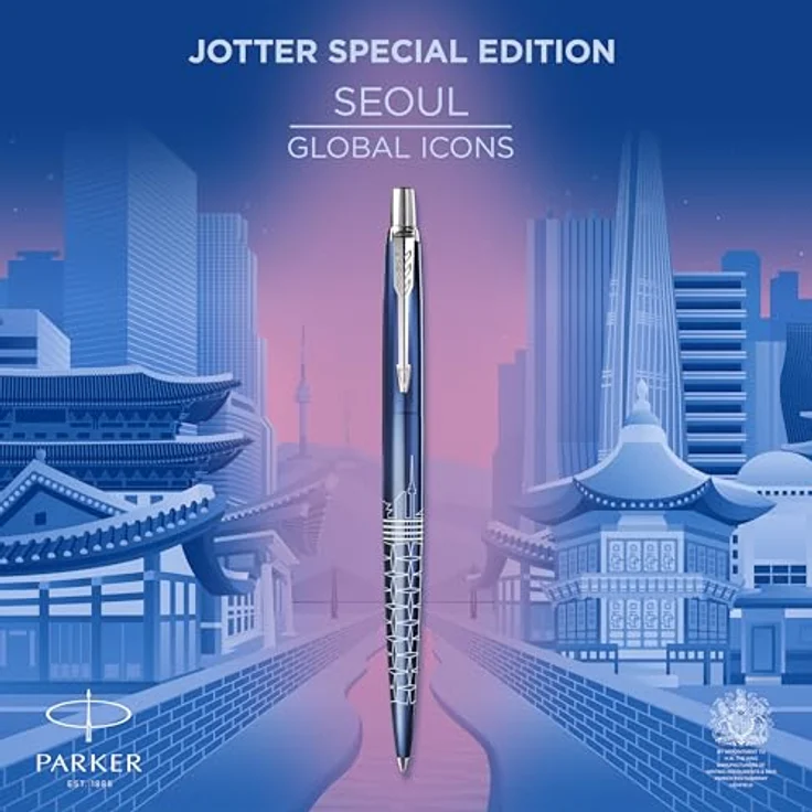 Parker Pen Parker Jotter SE Seoul, Kugelschreiber M in Indigoblau mit Edelstahl-Design und Klickmechanismus – Bild 2