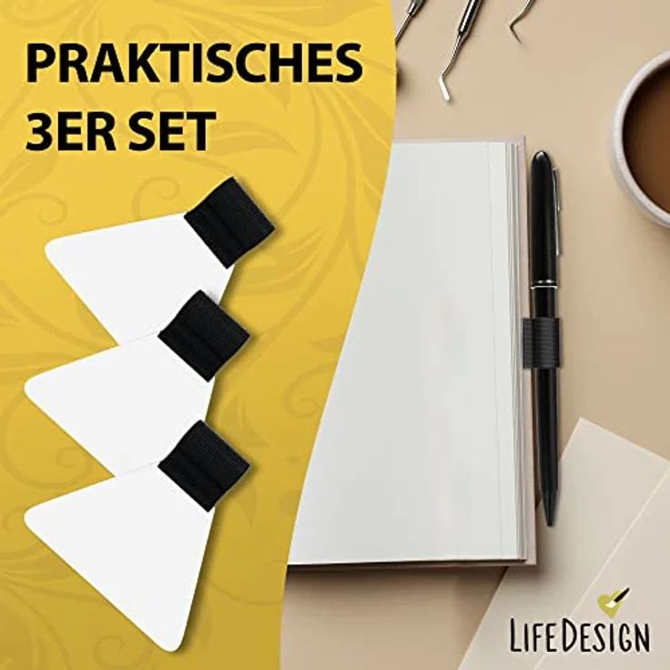 LifeDesign Stifthalter, Stiftschlaufe, selbstklebend für Notizbuch, Kalender, Klemmbrett, schwarz, transparentes Pad, 3 Stück – Bild 2