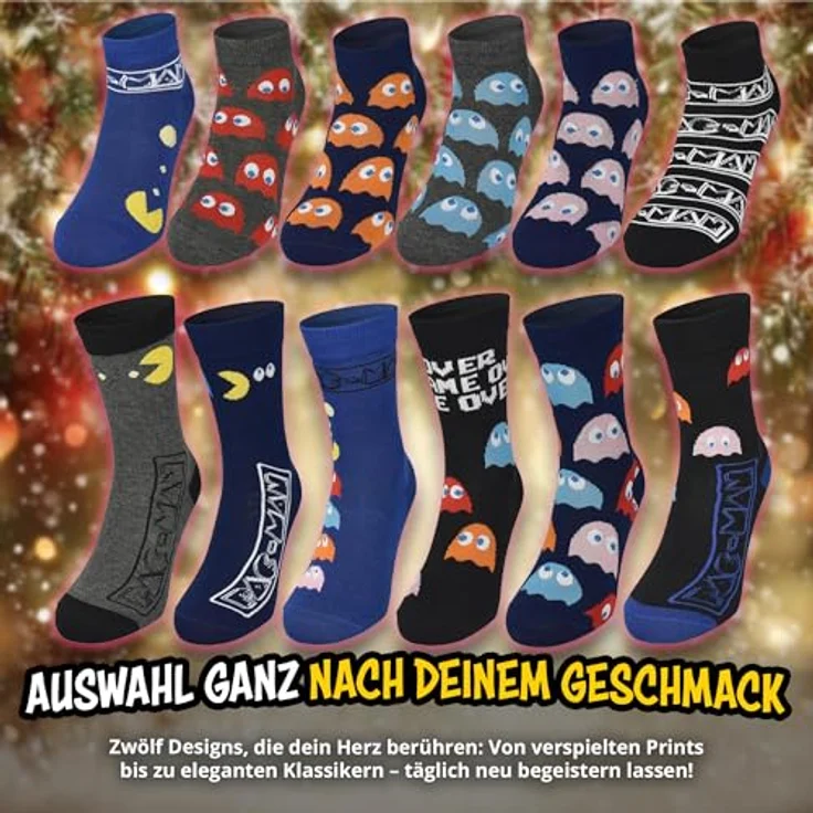 United Labels Pac-Man Adventskalender, 12 Paar Herrensocken Größe 40-45, Sneaker und lange Socken, offizielles Merchandise für Retro-Gaming-Fans – Bild 4