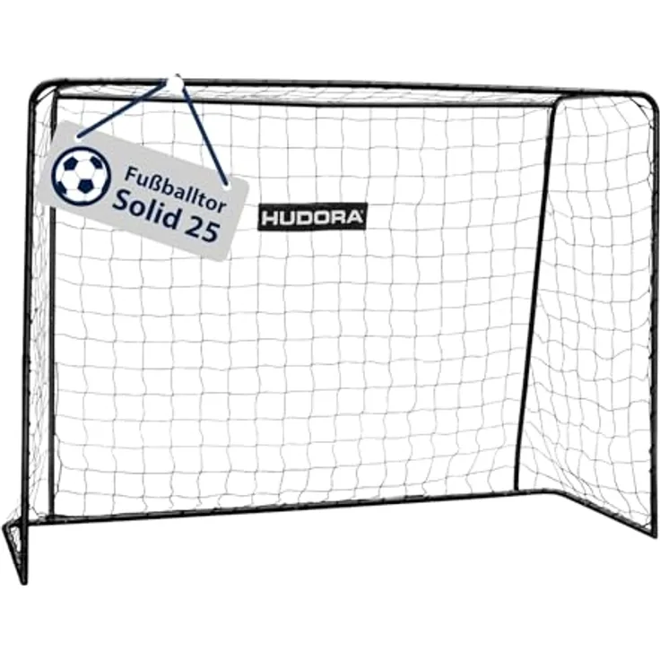 HUDORA Fußballtor Solid 25 - Standfestes Fußballtor für Kinder & Erwachsene - wetterfestes Fußballtor mit engmaschigem Polyester-Netz - Hochwertige Outdoor Torwand für Freizeit & Training