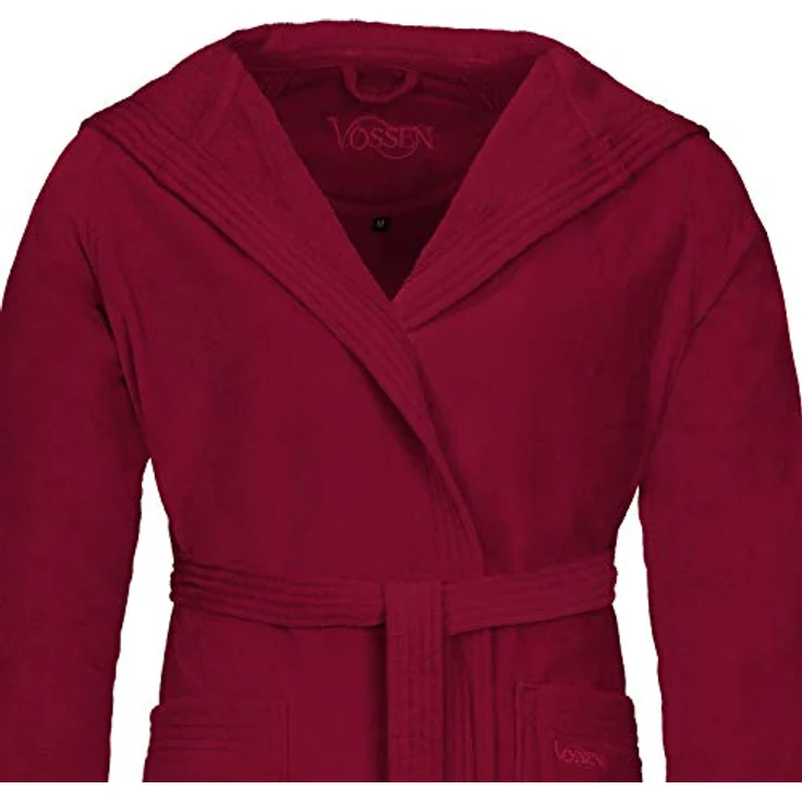 VOSSEN Bademantel Texas, unisex Kapuzenmantel aus 100% Baumwolle in Rubinrot, Größe nach Wahl – Bild 1