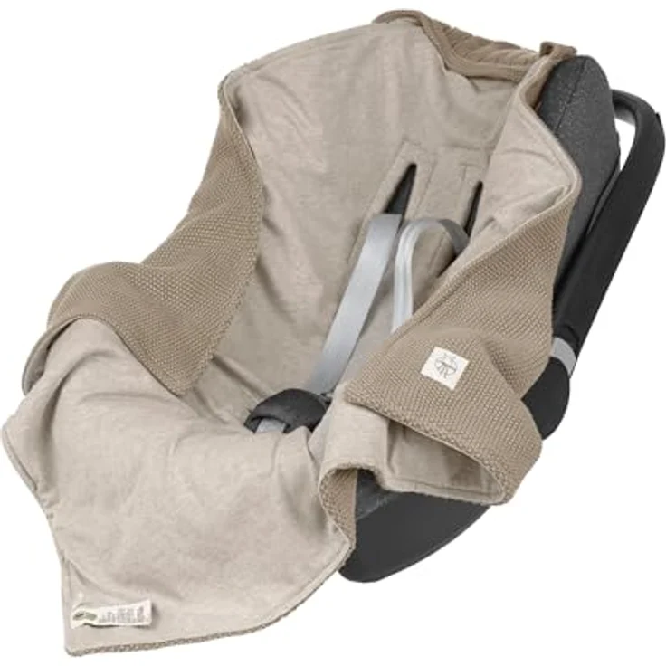 LÄSSIG Einschlagdecke für Babyschale, taupe, GOTS-zertifiziert aus 100% Bio-Baumwolle, mit 3-Punkt-Gurtschlitzen, für Babys von 0 bis 10 Monaten – Bild 1
