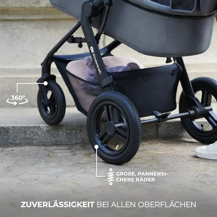 KinderKraft Moov 2 Air, 4-in-1 Kinderwagen mit umwandelbarem Sitz, aufblasbaren Rädern und Zubehörset – Bild 6