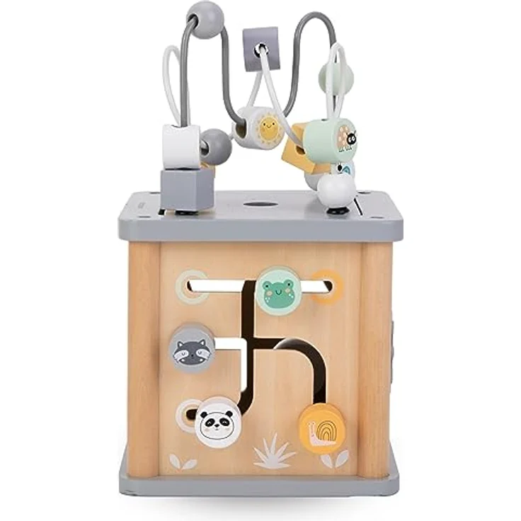 mamabrum Motorikwürfel, Pädagogisches Holz-Spielzeug für Kinder ab 18 Monaten, mit Formen, Farben & Zahnrädern, 5 Spielflächen zur Förderung der Feinmotorik und Hand-Augen-Koordination, 15 x 15 x 15 cm – Bild 4