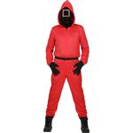 Metamorph Squid Game Aufseher Overall mit integrierter Maske und Quadrat-Symbol, rot, Größe XL