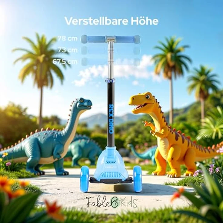 FableKids Kinderroller Tretroller Cityroller Blau, höhenverstellbar, klappbar, mit LED-Leuchträdern, für Kinder ab 3 Jahren – Bild 3