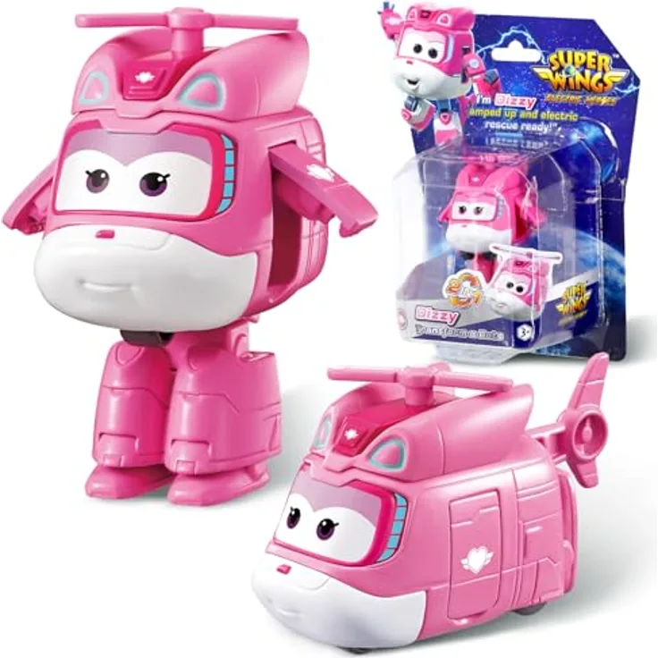 Super Wings Super Wing Transformer Spielzeug Dizzy, 2 in 1 Action Figur, 5 cm großes Flugzeug-Roboter-Spielzeug für Jungen und Mädchen ab 3 Jahren, rosa