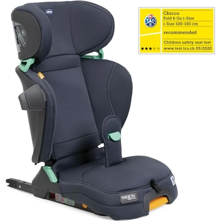 Chicco Autokindersitz FOLD & GO I-SIZE, faltbar, inkl. Seitenaufprallschutz und Bauchgurtführung, 100-150 cm, blau – Bild 11
