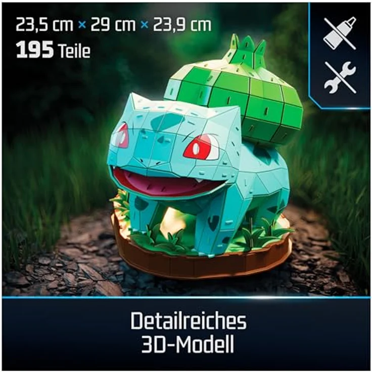 Spinmaster 3D-Puzzle 4D Build - Pokémon Bisasam, detailreicher 3D-Modellbausatz mit 195 stabilen Ausstanz-Teilen, 29 x 24 x 24 cm, empfohlen ab 12 Jahren – Bild 2