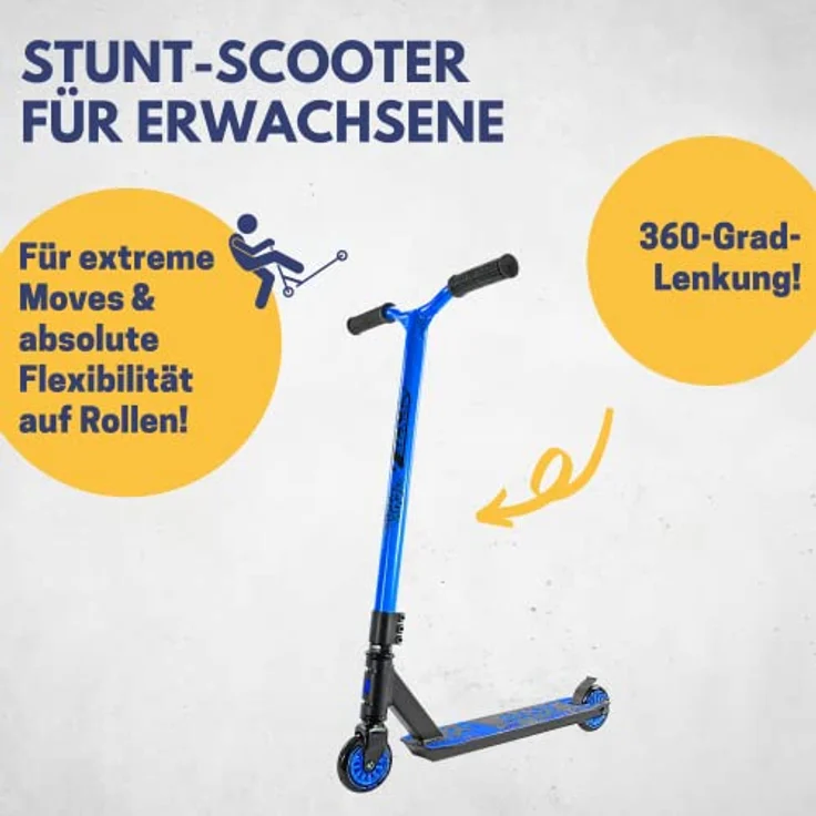 Best Sporting Scooter Erwachsene, Trick-Roller aus Aluminum, schwarz - blau, Stunt-Scooter mit 360-Grad-Lenkung – Bild 2