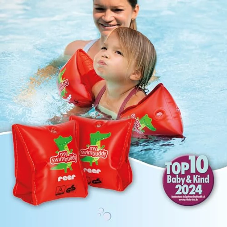 Reer myswimbuddy Schwimmflügel | Extraweicher Stoffeinsatz | Sicher Schwimmen Lernen | 11-30kg, Rot – Bild 5