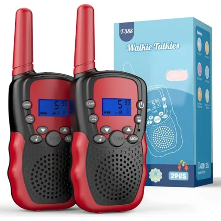 Kearui Walkie Talkie, Kinder Funkgerät mit 8 Kanälen, klarem Klang & VOX Funktion, Schwarz Rot, ab 3 Jahren