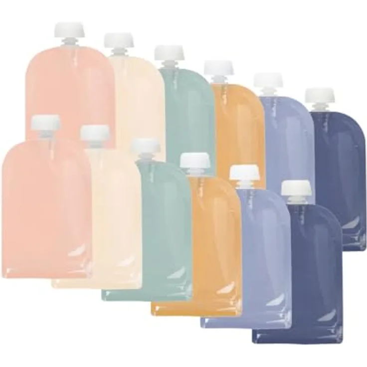 Jané Wiederverwendbare Quetschbeutel 100 ml, 12 Stück, BPA-frei, spülmaschinen- und gefriergeeignet mit Sichtfenster