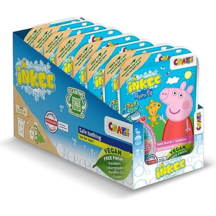 Craze INKEE Surprise | 8er Set Peppa Pig Badekugeln Kinder mit Überraschung , Peppa Wutz Spielzeug für die Badewanne , mit Erdbeer-Duft & Schaumstoff-Effekt – Bild 1