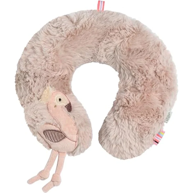 Fehn Nackenstütze Flamingo, Ergonomisches Nackenkissen mit Tierapplikation, 24 x 22 cm, waschbar bei 30°C, ideal für Auto und Babyschale – Bild 1