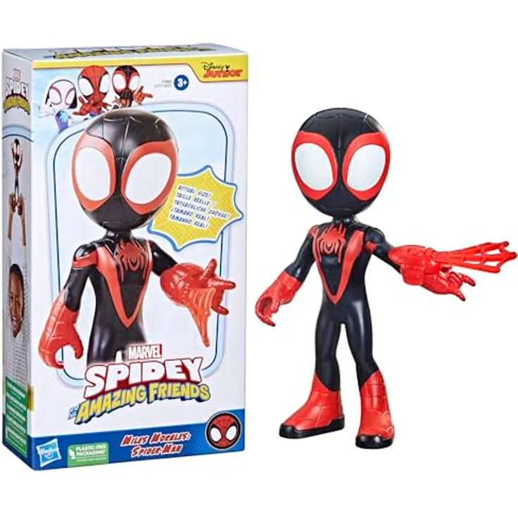 Spidey and His Amazing Friends Miles Morales: Spider-Man Action-Figur, 22,5 cm groß, beweglich mit ansteckbarem Web-Zubehör, rot/blau, ab 3 Jahren – Bild 2