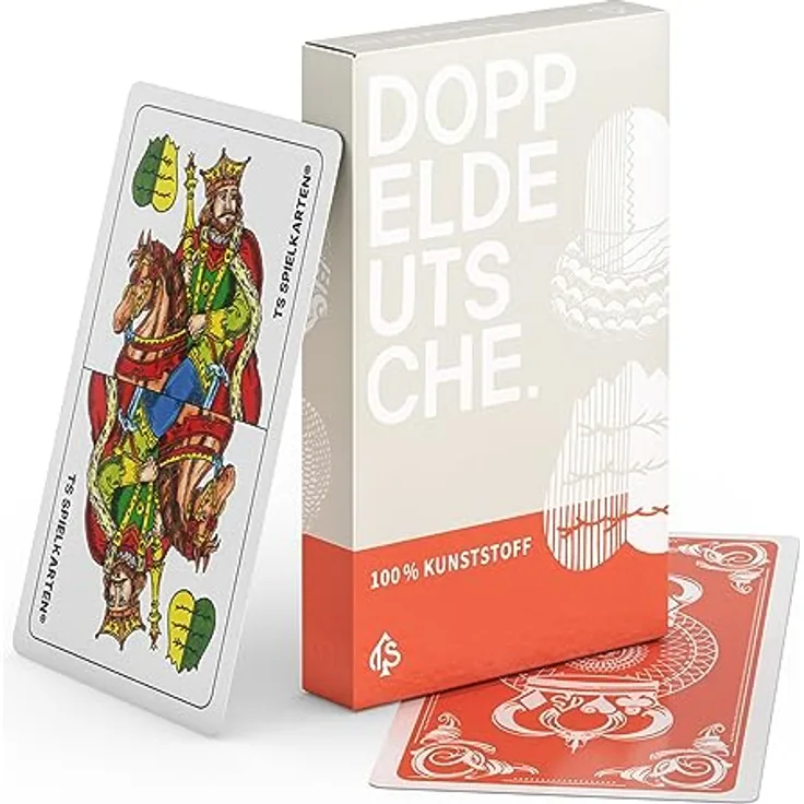 TS Spielkarten Doppeldeutsche/Schnapskarten, handgezeichnetes Kunststoff-Kartenspiel, wasserfest und reißfest, 36 Karten für 2 Spieler