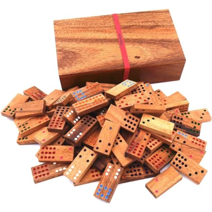 ROMBOL Domino Doppel 12, edles Holzdomino aus Samena-Holz mit Farbmulden für 2 bis 6 Personen, 98 Spielsteine – Bild 2
