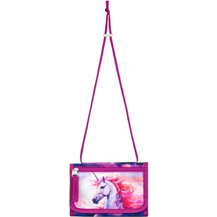 Baagl Brustbeutel Kinder Geldbörse Mädchen - Königliche Einhorn, strapazierfähiges Polyester, 14,5 x 8,5 cm, mit Münzfach und Kordel zum Umhängen – Bild 2