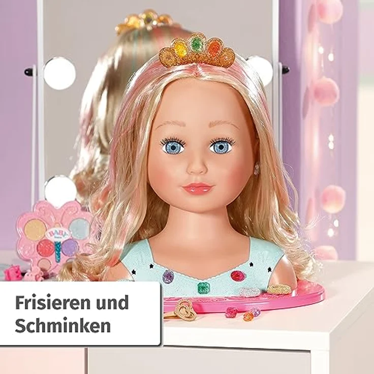 BABY born Sister Styling Head, Puppenschminkkopf für Kinder mit Langen blonden Haaren inkl. Schminkpalette, Bürste und Stylingaccessoires, Schminke für Puppe und Kinderhaut, 835432, Zapf Creation – Bild 2