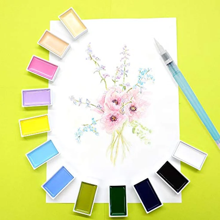 Kuretake Gansai Tambi Aquarellfarben, 48 Farben Set mit großformatigen Pans und Palette, wasserbasierte Pigmente in eleganter Eco-Verpackung – Bild 4