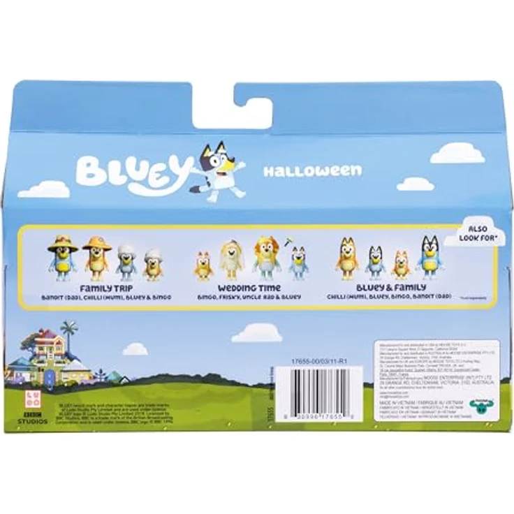 BlueY 4er-Figurenpackung Halloween, bewegliche Figuren (6,3 cm) Bingo, Chloe als Hexe, Lucky als Frankenstein und Bluey als Vampirin mit Zubehörteilen, für das Nachspielen aus der Animationsserie – Bild 5
