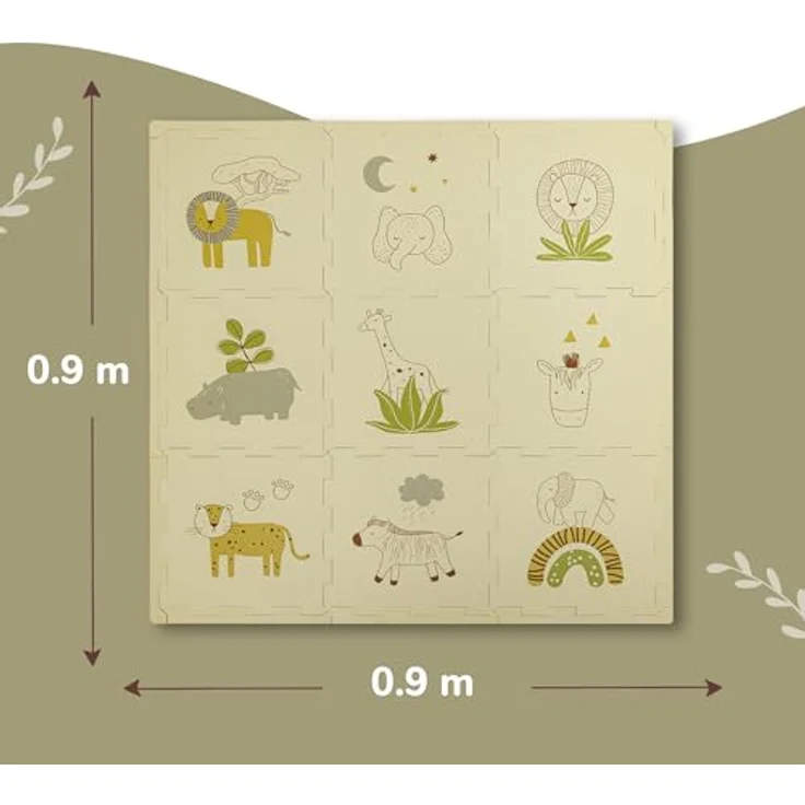 Hakuna Matte Stilvolle Puzzlematte für Baby 0,9x0,9m – 9 Platten 30x30cm mit Tieren und 12 Kanten – 20% dickere Spielmatte in Einer Verpackung – geruchlose Krabbelmatte – Bild 2