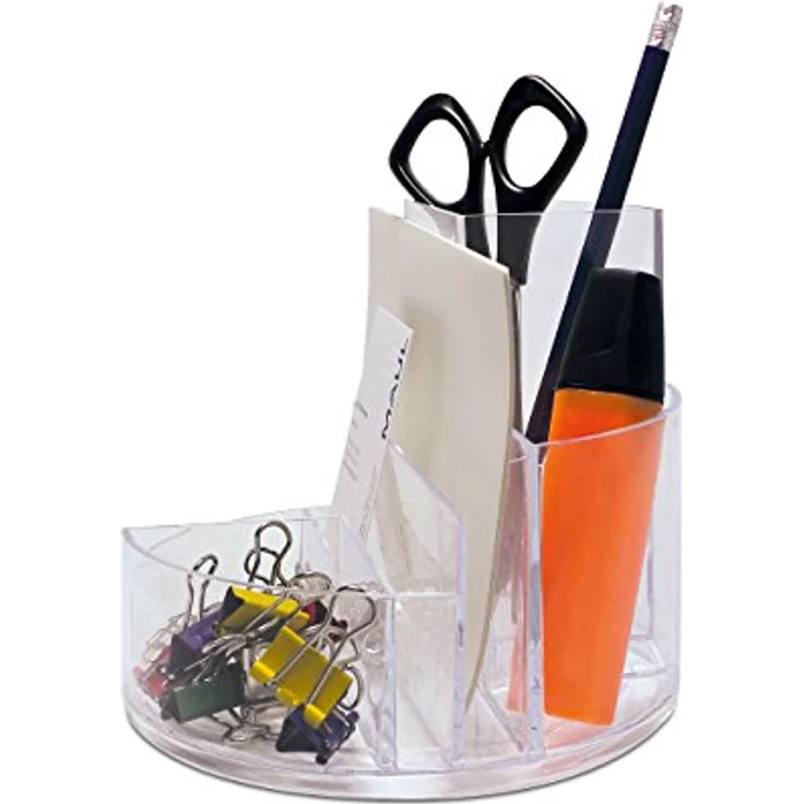 Maul Schreibtischorganizer MAULrundbox 140x125mm | Stilvoller Organizer mit 6 Fächern | Zur Aufbewahrung von Stiften, Schere und Notizkarte | Praktische Ablage für Büro und Schreibtisch | Transparent – Bild 2