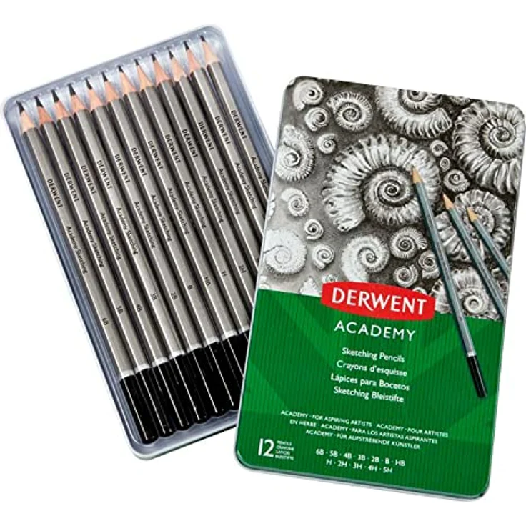 Derwent Academy Graphit-Stifte zum Zeichnen, 12er-Set in Dose, 6B-5H HB, Hochwertige Kernstärke, Glatte Textur, Zum Zeichnen und Illustrieren, ideal für Hobbykünstler, 2301946 – Bild 1