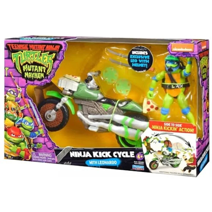 Boti Europe Trl Drive N Kick Cyc, Sammelfigur mit detailreicher Leonardo-Actionfigur und beweglichen Positionen, Motorrad mit Doppelauspuff und Pizza-Details – Bild 6