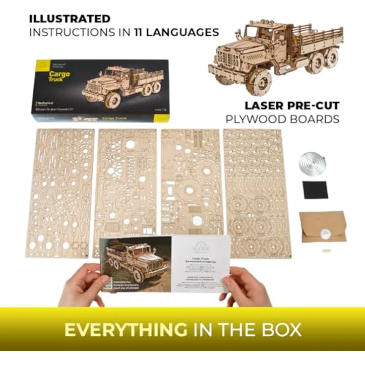UGEARS Cargo Truck 3D Holzpuzzle, 550 Teile, mechanisches Modell mit Federantrieb für Erwachsene – Bild 5