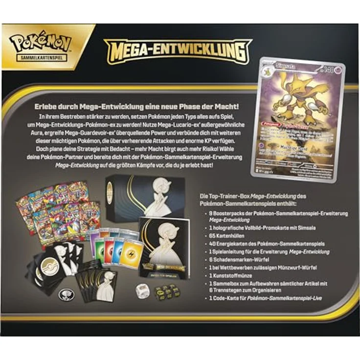 Pokémon Top-Trainer-Box Mega-Entwicklung: Guardevoir mit 1 holografischer Vollbild-Promokarte, 9 Boosterpacks, 65 Kartenhüllen, 40 Energiekarten und Zubehör – Bild 4